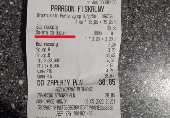 Apteka z Grójca pobrała dodatkową opłatę za... dyżur nocny