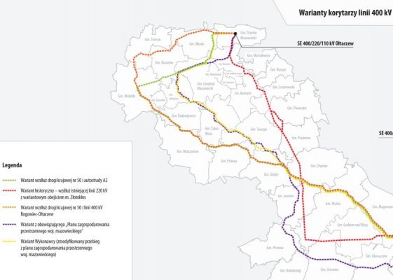 Linia 400 kV ominie Warkę, Pniewy i Chynów