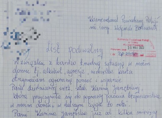 Komenda Policji w Grójcu otrzymała list pochwalny od jednej z mieszkanek