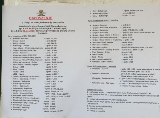 PKS Grójec zawiesza 50 kursów 