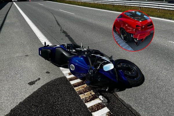 Na S7 pod Grójcem motocyklista wjechał w Ferarri  