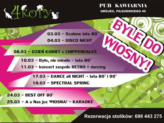 Pub Cztery Koty - kalendarz imprez na marzec