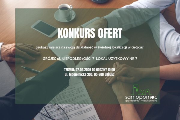 Spółdzielnia Mieszkaniowa „Samopomoc” ogłasza konkurs na wynajem lokalu użytkowego w Grójcu
